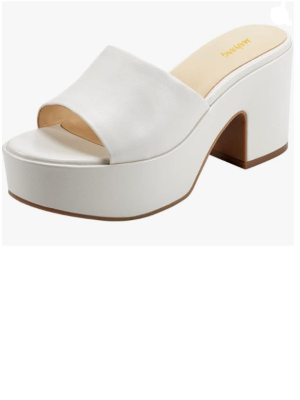 Maiyang White Open Toe Slip on Mules Platform Block High Heel Slide Sandals